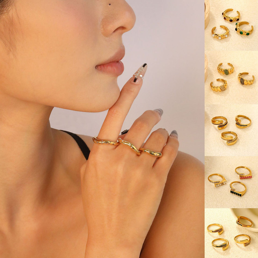 Damen Verstellbarer Ring mit glitzernden Zirkonia und modernen Grüntönen Shop Nory