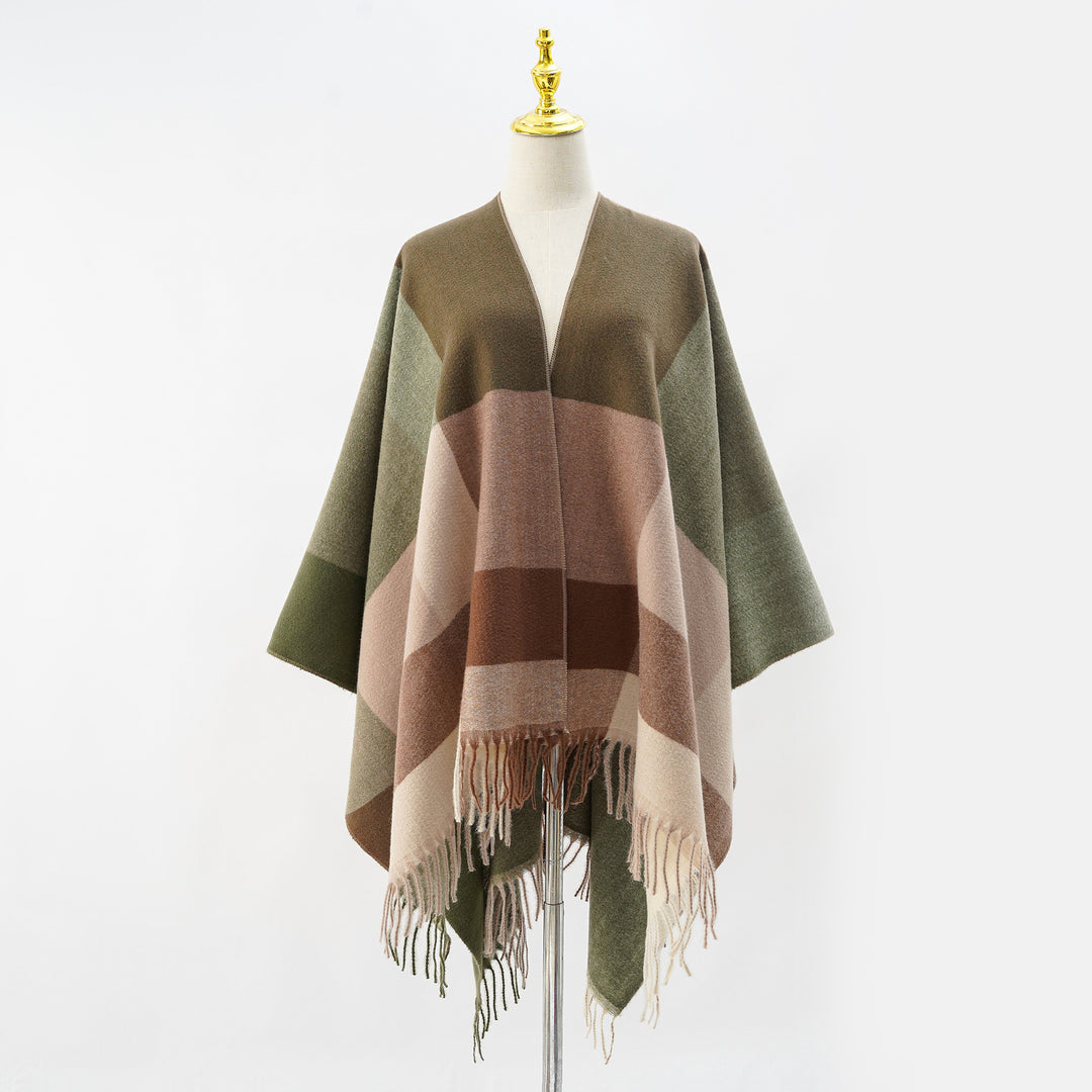 Damen Multifunktionaler Wollmix-Poncho im Cape‑Stil mit geometrischem Muster Shop Nory