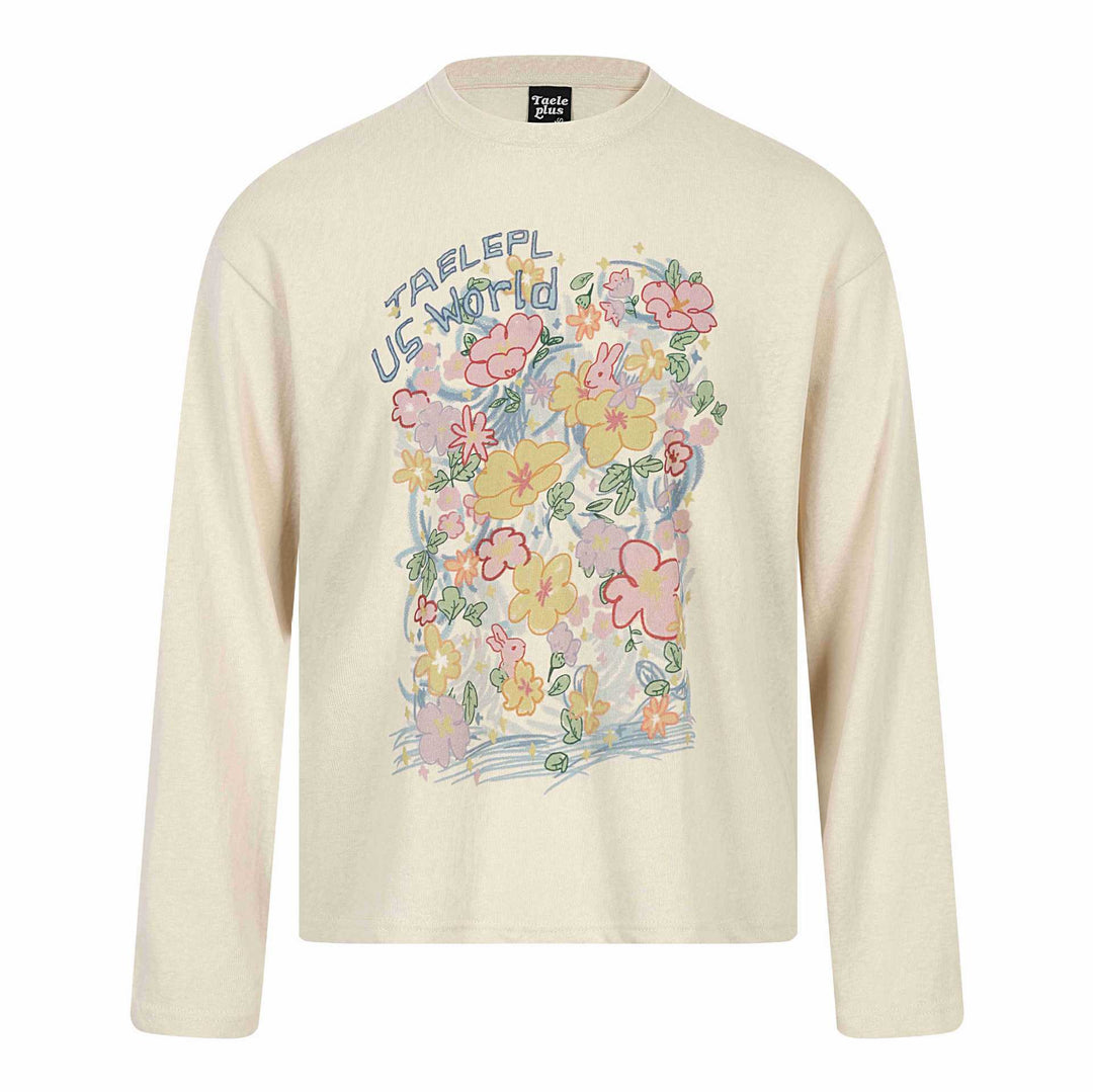 Unisex Relaxed‑Fit Langarmshirt mit floraler Illustrationsgrafik und geripptem Rundhals Shop Nory