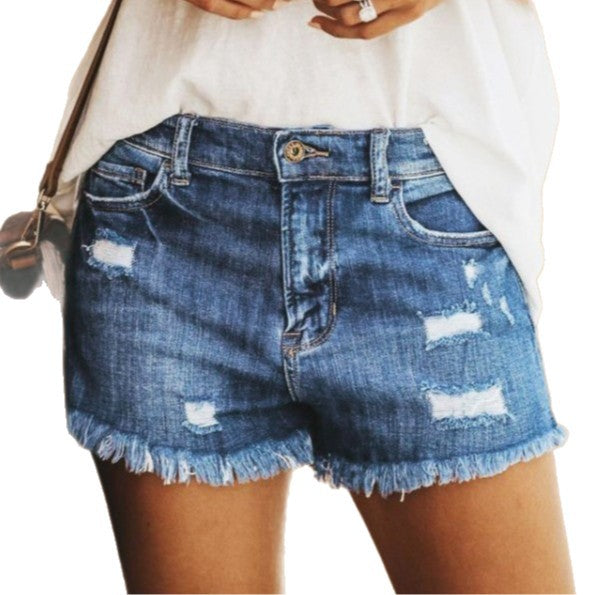 Damen Jeans-Shorts mit fransigen Säumen und distressed Details