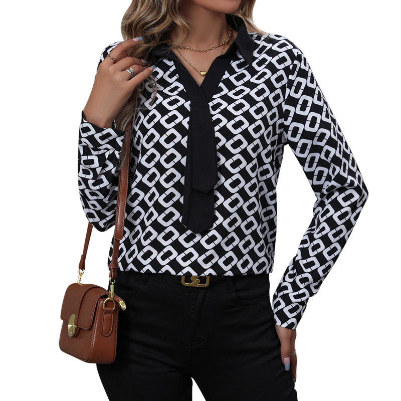 Damen Gemusterte Chiffon-Bluse mit Krawatten-Detail und geometrischem Print Shop Nory