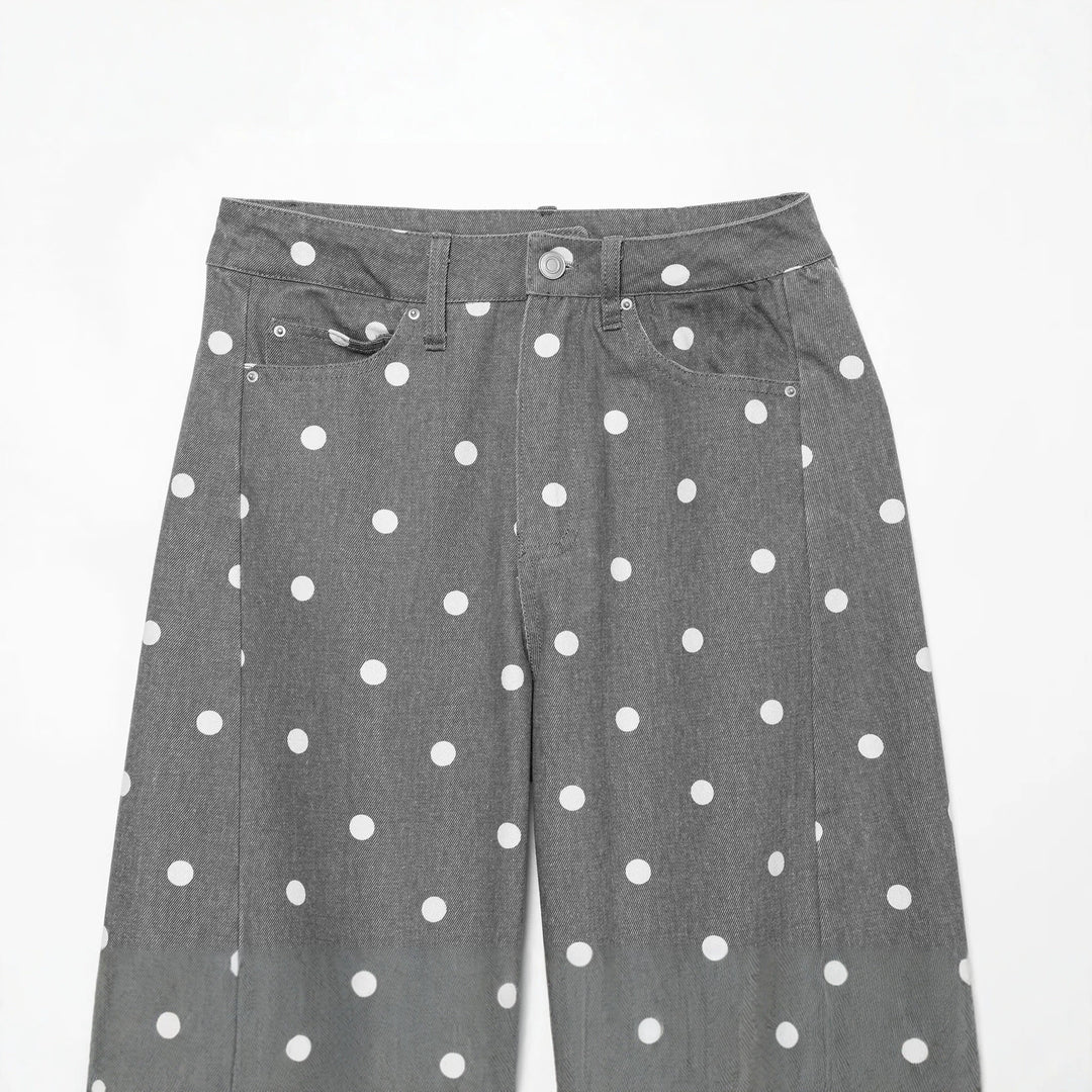 Damen Hochtaillierte weite Jeanshose mit Punkten und Bügelfalte Shop Nory