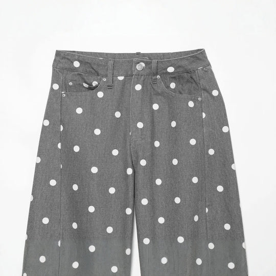 Damen Hochtaillierte weite Jeanshose mit Punkten und Bügelfalte Shop Nory