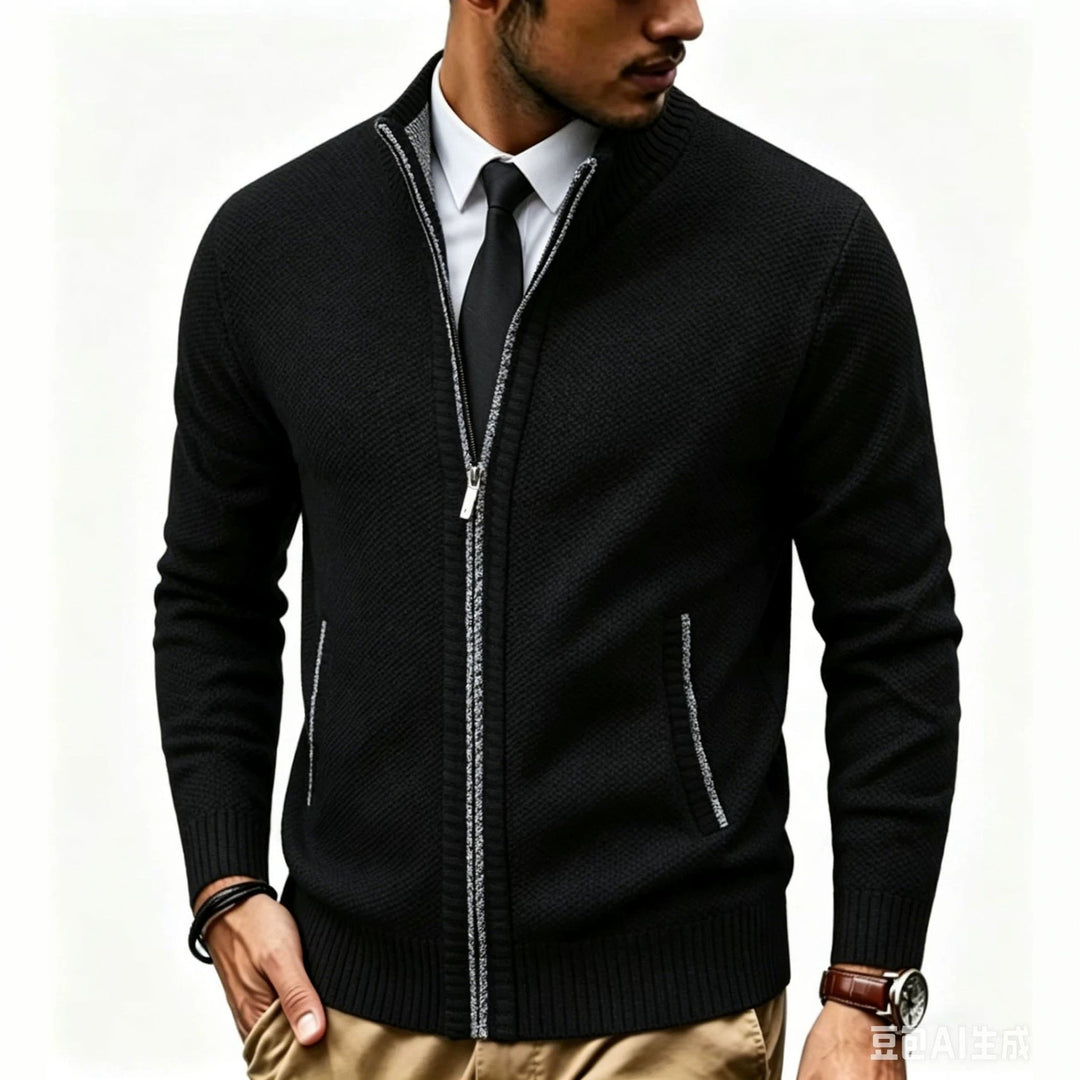 Herren Strukturstrick-Cardigan mit durchgehendem Reißverschluss und Stehkragen Shop Nory