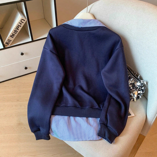 Damen Sweatshirt mit integriertem Hemdkragen und Schößchen‑Detail Shop Nory