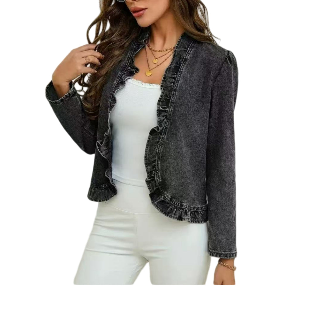 Damen taillierte Jeansjacke mit Volantkanten Shop Nory