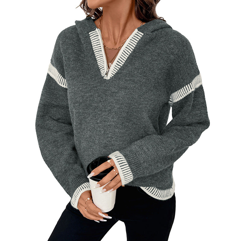 Damen Modischer Pullover mit Reißverschluss und Kapuze Shop Nory
