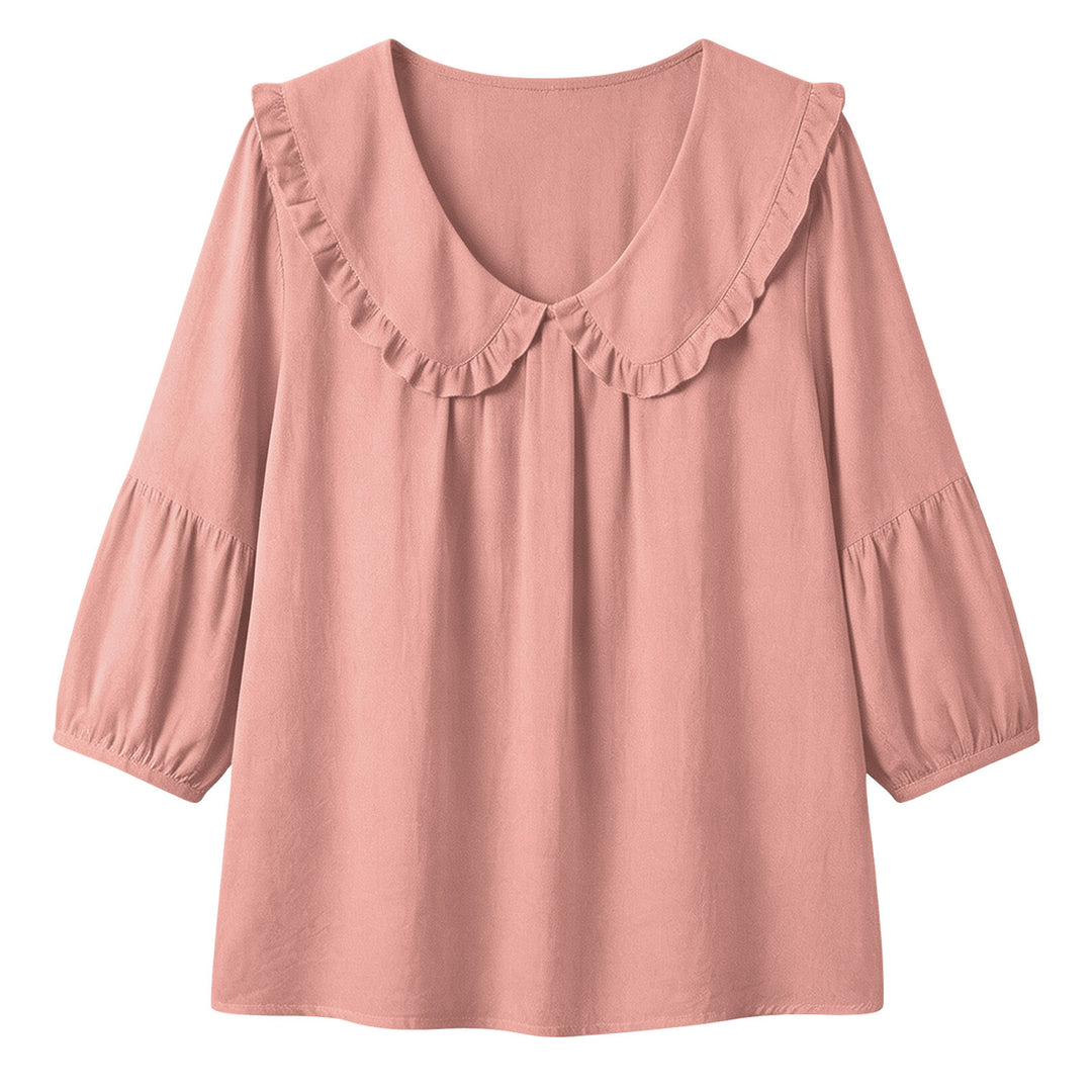 Damen Lockeres Tunika-Blusenshirt mit extra großem Rüschkragen Shop Nory