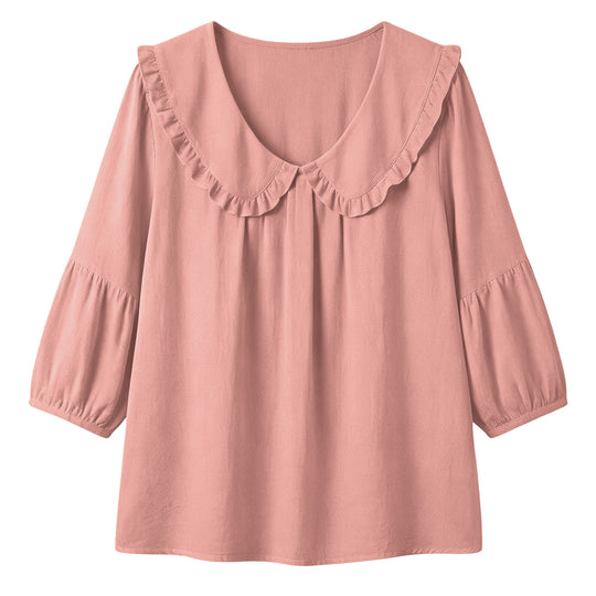 Damen Lockeres Tunika-Blusenshirt mit extra großem Rüschkragen Shop Nory