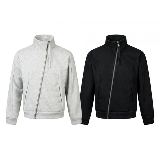 Unisex Kurz geschnittene Sportive Zipjacke mit diagonalem Reißverschluss, Stehkragen und Eingrifftaschen Shop Nory