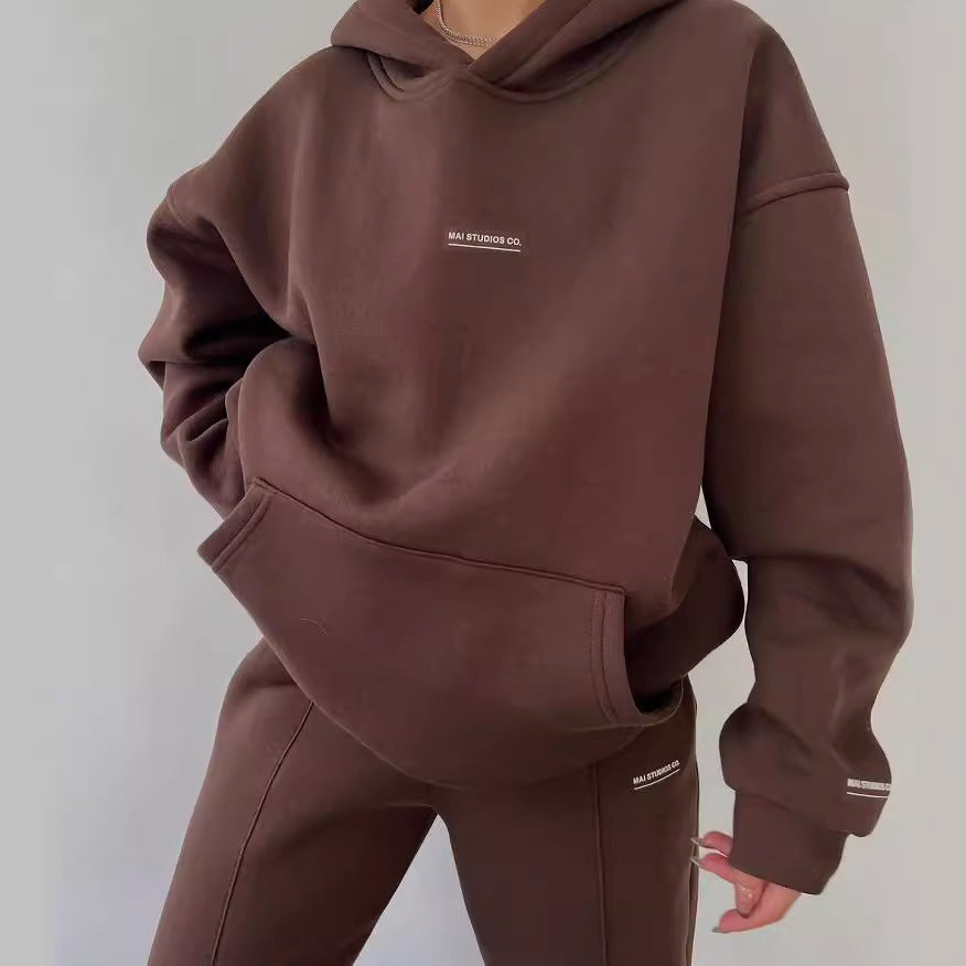 Damen Set Schwere French‑Terry Oversize‑Kapuzenpullover mit Kängurutasche und Slim‑Jogginghose Shop Nory