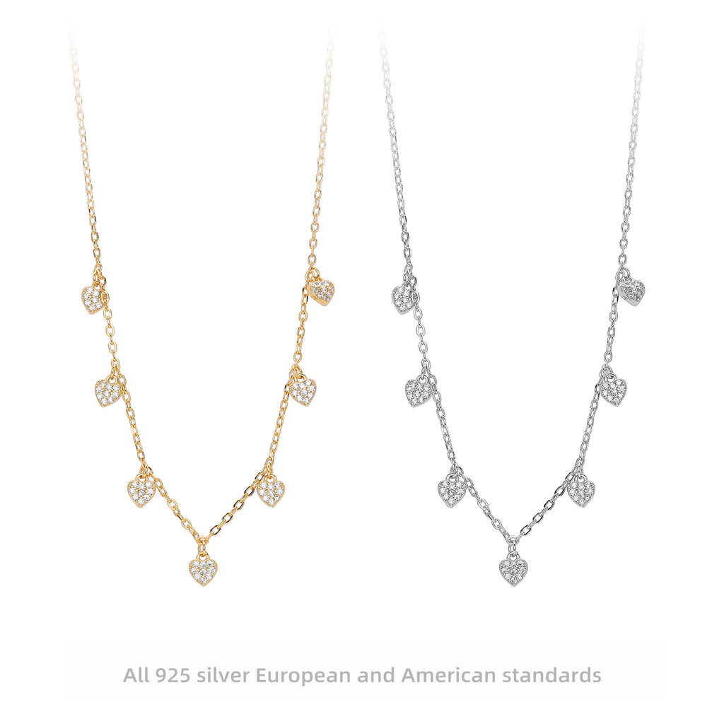 Damen Halskette mit herzförmigen Zirkonanhängern und feiner Gliederung Shop Nory