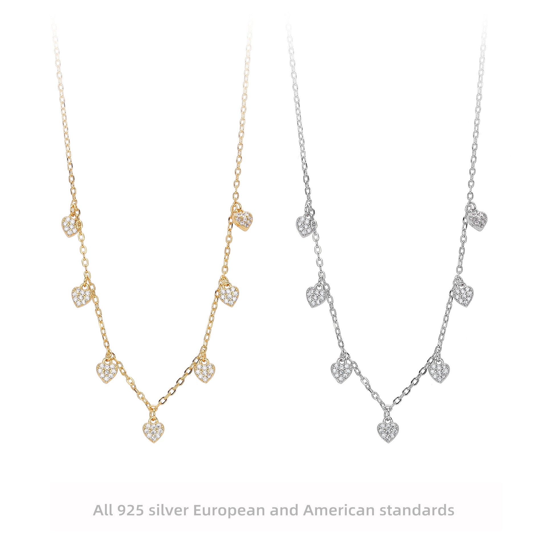 Damen Halskette mit herzförmigen Zirkonanhängern und feiner Gliederung Shop Nory