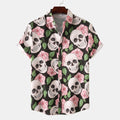 Herren Kurzarmhemd mit kreativem Totenkopf- und Blumenmuster 1757487585