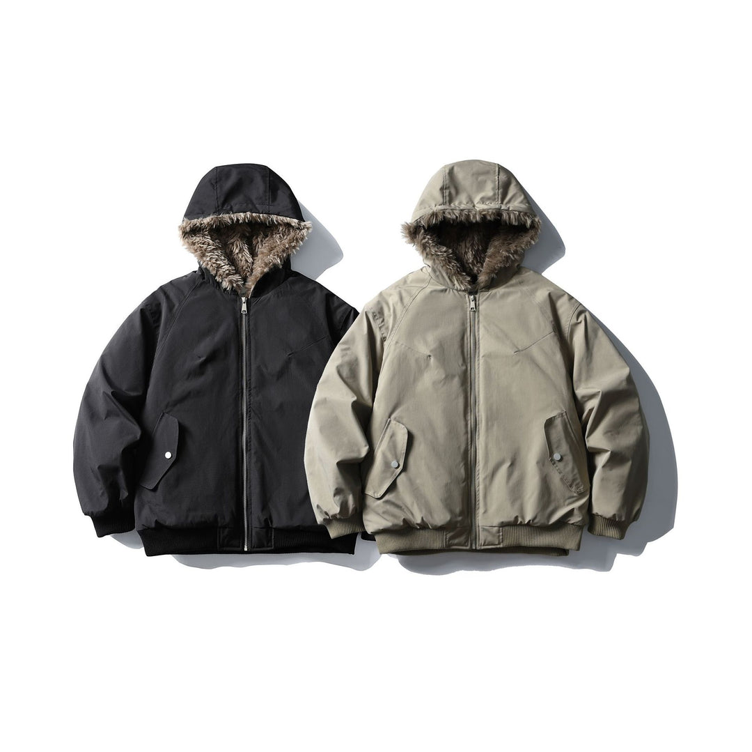 Unisex Boxy-wattierte Kurzjacke mit Kapuze und Kunstfellbesatz Shop Nory