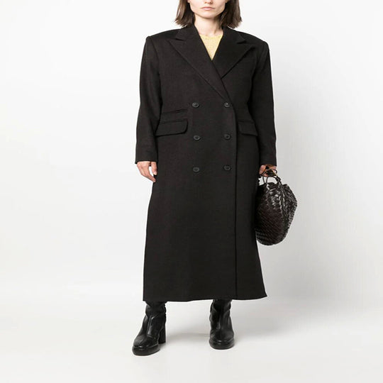 Damen Maxilanger Doppelreihiger Wollmix-Longcoat mit strukturierten Schultern und Pattentaschen Shop Nory