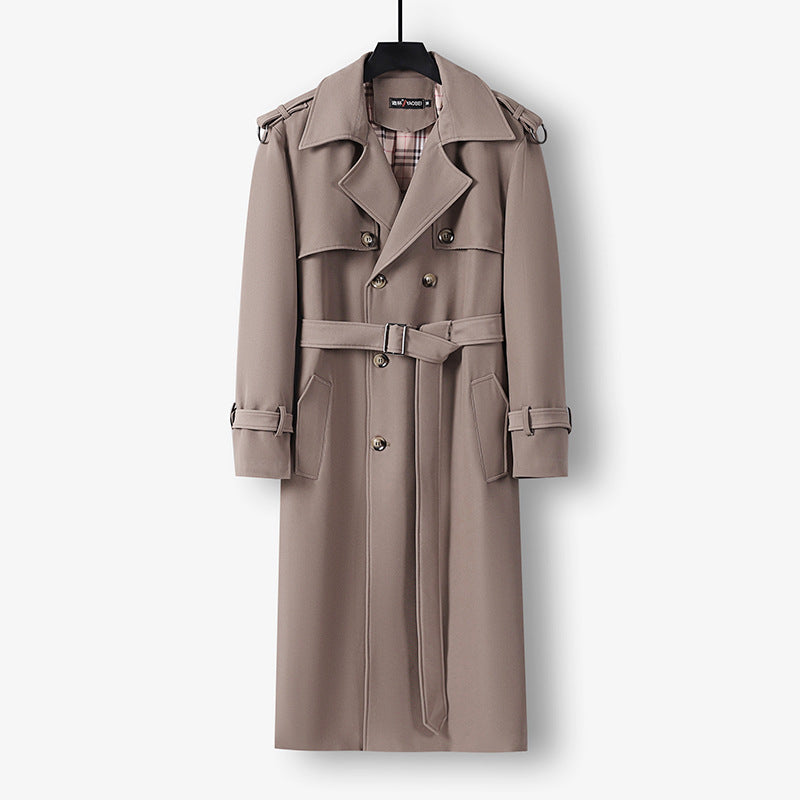 Damen Eleganter lang geschnittener Wollmix-Trenchcoat mit doppelreihiger Knopfleiste und Bindegürtel Shop Nory