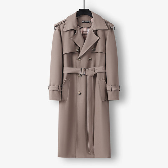 Damen Eleganter lang geschnittener Wollmix-Trenchcoat mit doppelreihiger Knopfleiste und Bindegürtel Shop Nory