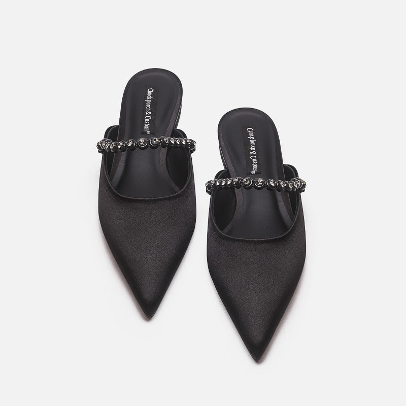 Damen elegante Pantoletten mit glitzerndem Riemen und spitz zulaufender Form