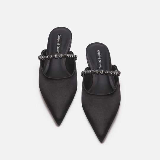 Damen elegante Pantoletten mit glitzerndem Riemen und spitz zulaufender Form