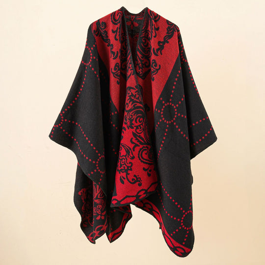 Damen Jacquard-Ruana im Umhangstil mit kontrastierender Kettelsaum Shop Nory