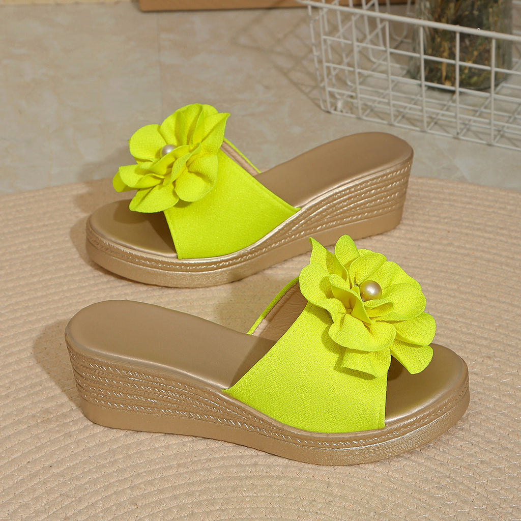 Damen Wedge-Pantoletten mit blütenförmigem Design und bequemer Sohle Shopnory