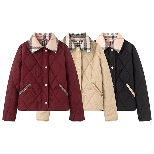 Damen Steppjacke mit karierter Kragen- und Taschenblende Shop Nory
