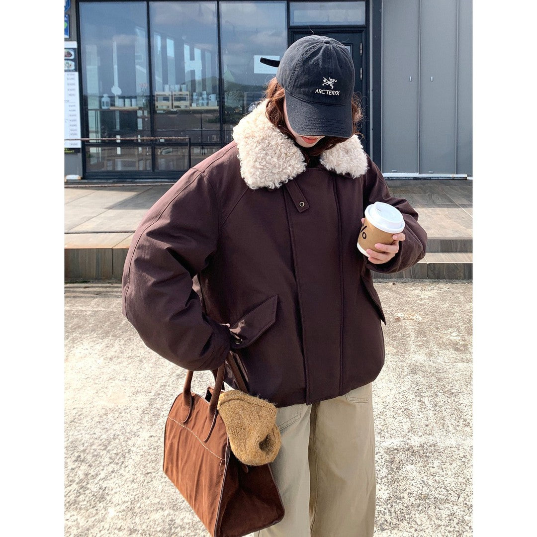 Damen Oversize-Kurzjacke mit Teddykragen und Pattentaschen Shop Nory