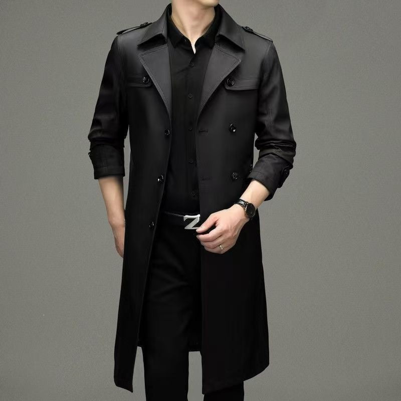 Herren Doppelreihiger taillierter Trenchcoat mit Schulterklappen Shop Nory