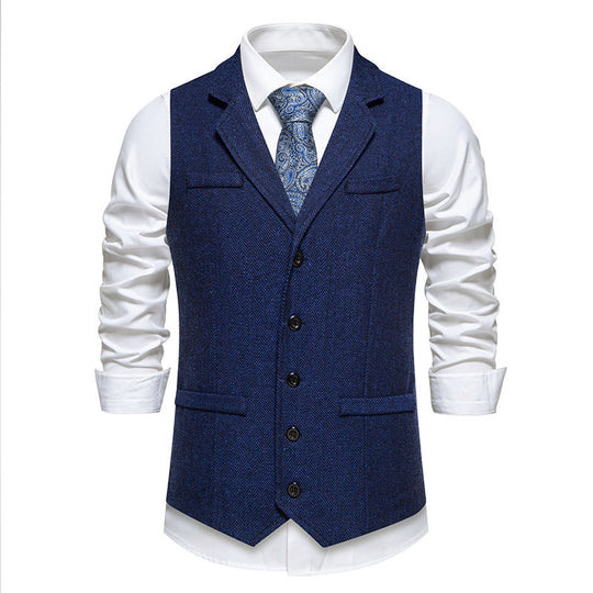 Herren Tweed-Weste mit Fischgrätmuster, Reverskragen und Pattentaschen Shop Nory