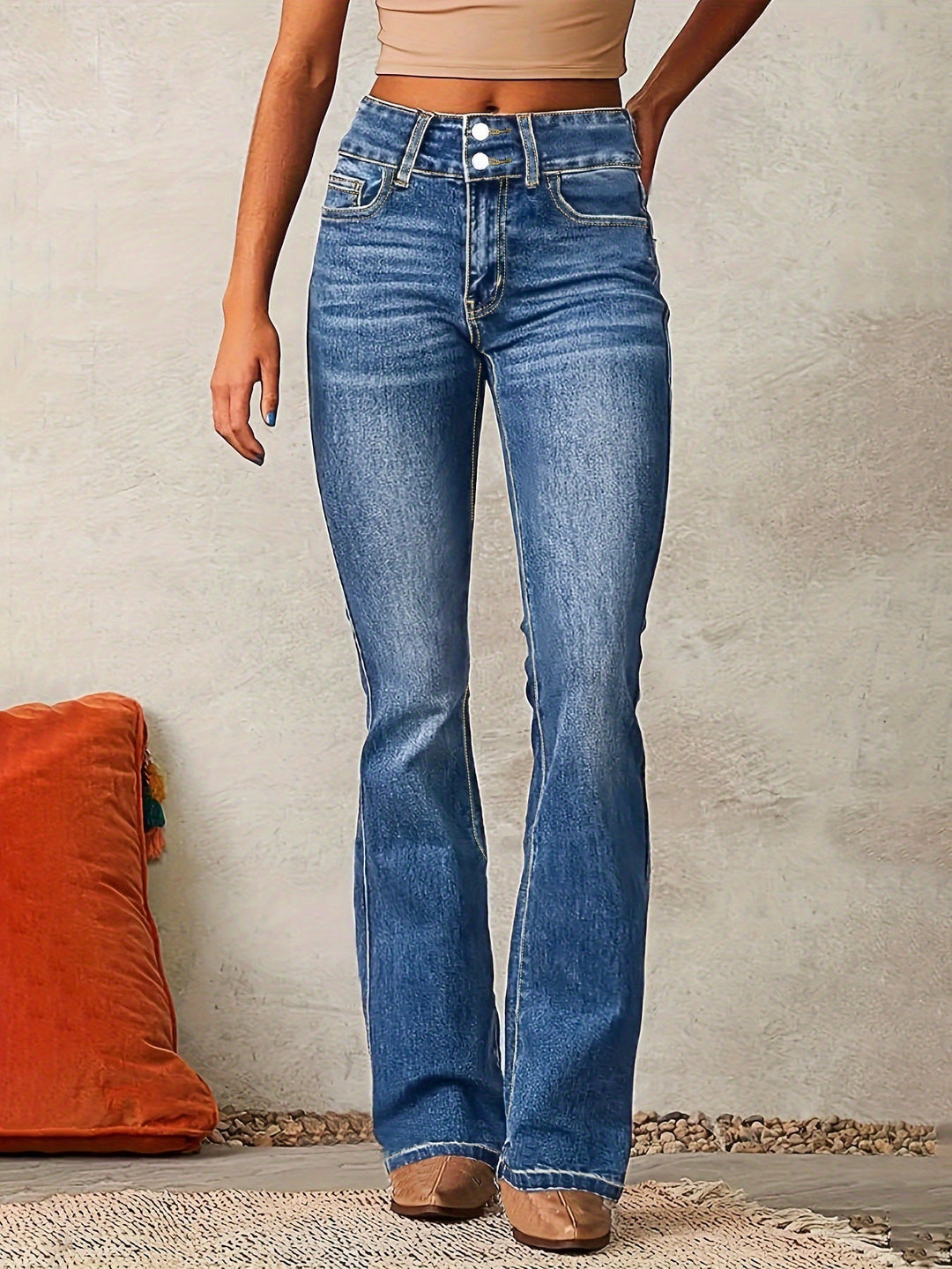 Damen Hochtaillierte Bootcut Jeans