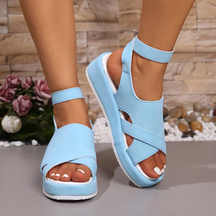 Damen Komfortable Wedge-Sandaletten mit doppeltem Riemendesign