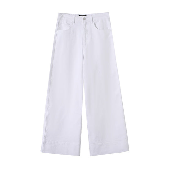 Damen Weite hochtaillierte Palazzo-Hose aus Baumwollmix mit Umschlagsaum Shop Nory