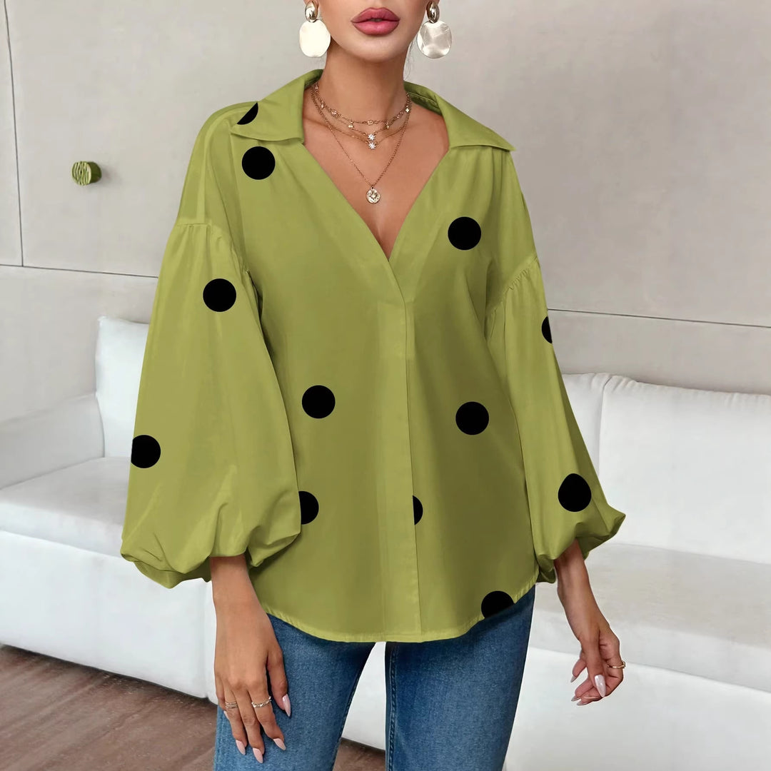 Damen Oversize-Bluse mit voluminösen Puffärmeln und Punktmuster Shop Nory