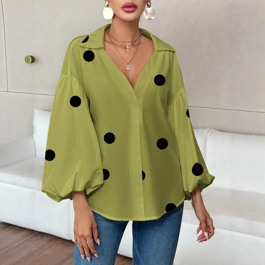 Damen Oversize-Bluse mit voluminösen Puffärmeln und Punktmuster Shop Nory