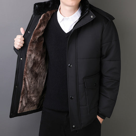 Herren Kurz geschnittene gesteppte Thermo-Steppjacke mit gesteppter Innenfütterung und Kunstfellkragen Shop Nory