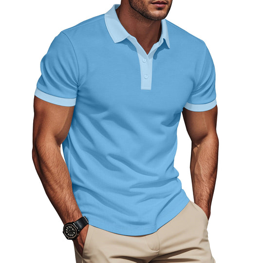 Herren nan elegantes Struktur-Poloshirt mit Kentkragen, kurzer Knopfleiste und atmungsaktivem Stretchjersey