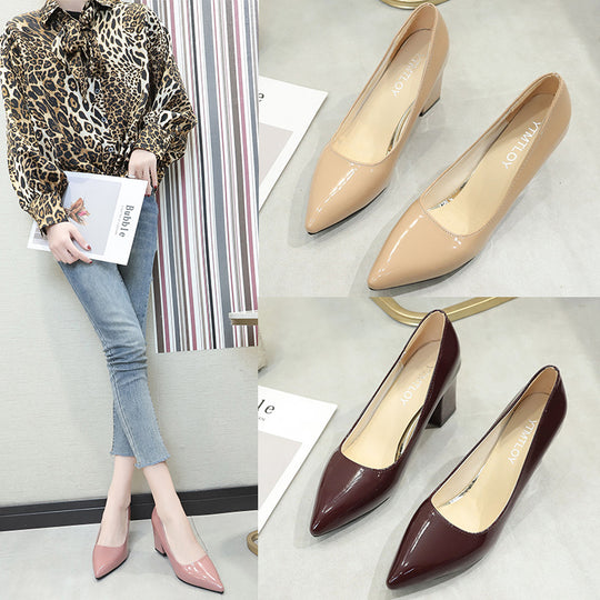 Damen Klassische Lack-Pumps mit spitzer Form und stabilem Blockabsatz Shop Nory