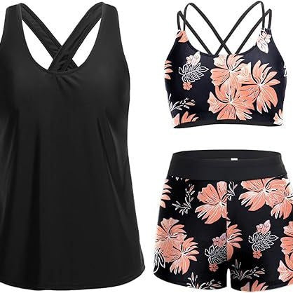 Damen Sportliches Tankini-Set mit floralem Oberteil und Shorts