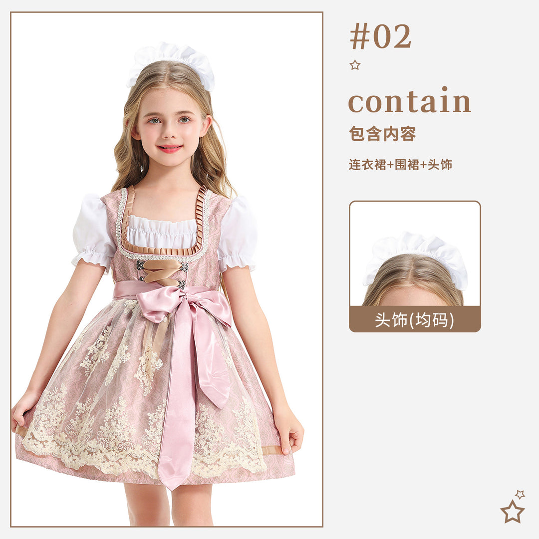 Damen nan festliches Kinderdirndl mit Spitzenoberteil, Satin-Schürze und Puffärmeln Shop Nory