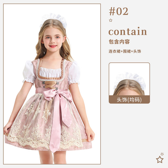 Damen nan festliches Kinderdirndl mit Spitzenoberteil, Satin-Schürze und Puffärmeln Shop Nory