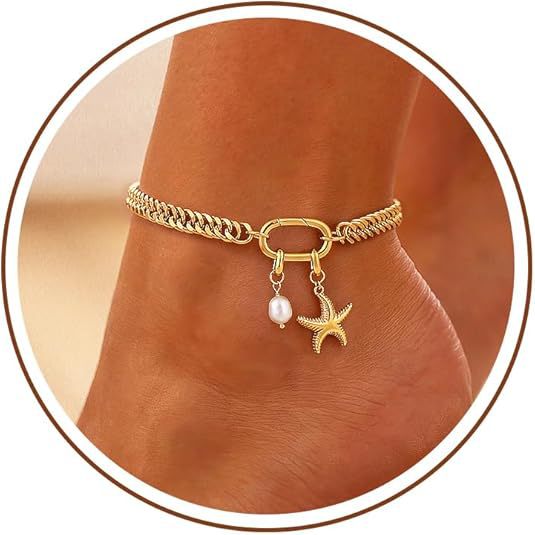 Damen Fußkettchen mit maritimem Sternen-Anhänger und Perlenakzent Shop Nory