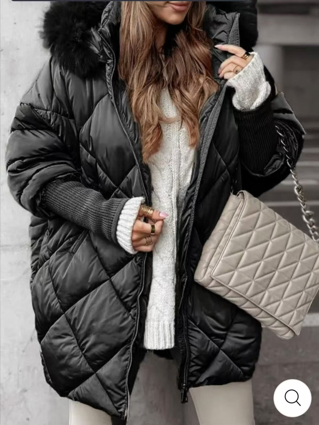 Damen langer gesteppter Winterparka mit großer Kapuze und Kunstfellbesatz Shop Nory