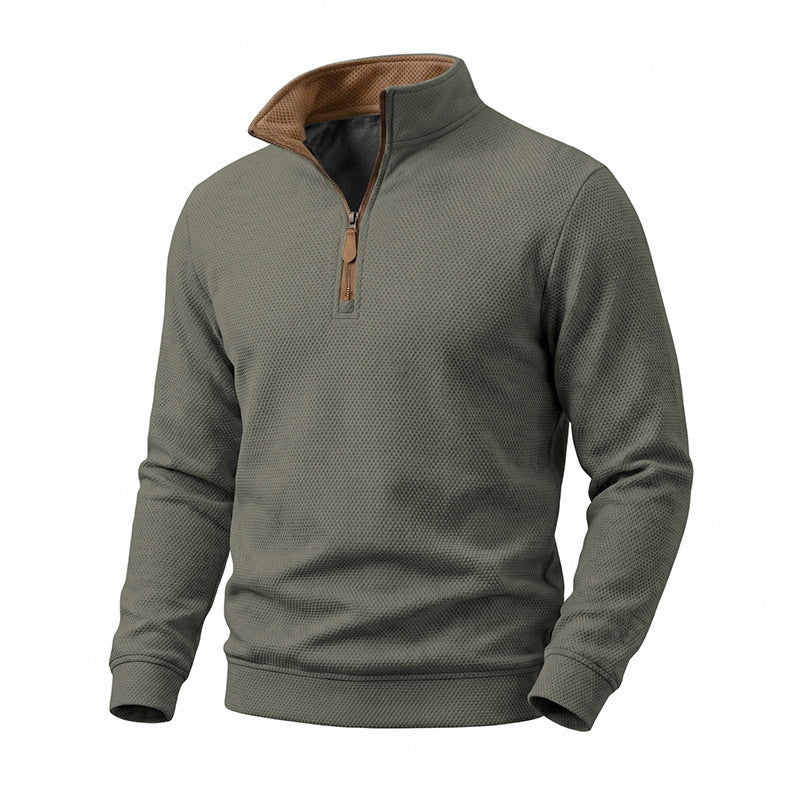 Herren Halbzip-Pullover mit Waffelstruktur und Kontrastkragen Shop Nory