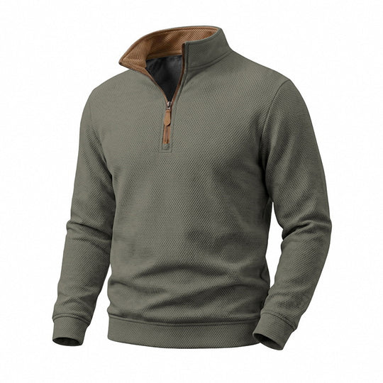 Herren Halbzip-Pullover mit Waffelstruktur und Kontrastkragen Shop Nory