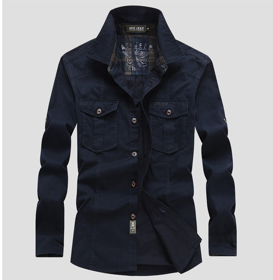 Herren Langärmeliges Canvas-Fieldhemd mit Brustpattentaschen und Military-Details Shop Nory