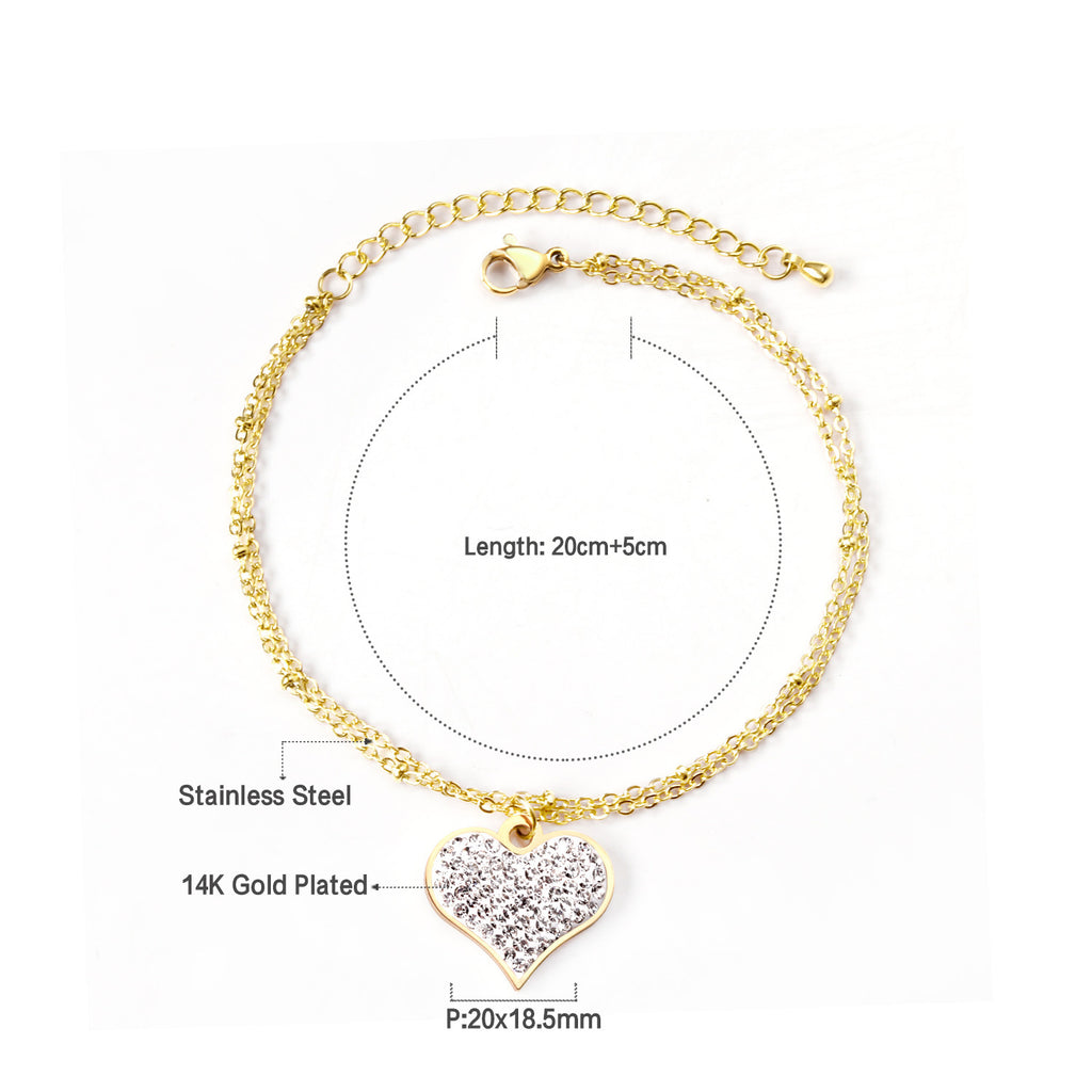 Damen Armband mit herzförmigem Anhänger aus 14K goldplattiertem Edelstahl Shop Nory