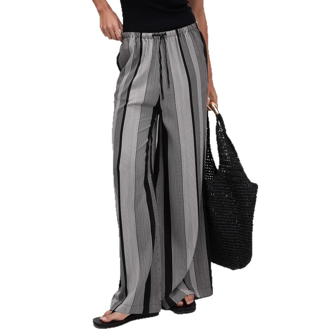 Damen Weite Palazzo-Hose mit Gummibund, Tunnelzug und vertikalem Streifenmuster Shop Nory