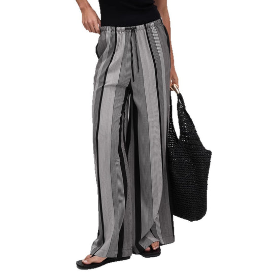 Damen Weite Palazzo-Hose mit Gummibund, Tunnelzug und vertikalem Streifenmuster Shop Nory