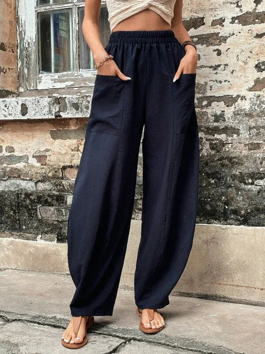 Damen Weite Leinen-Relaxhose mit praktischen Eingrifftaschen